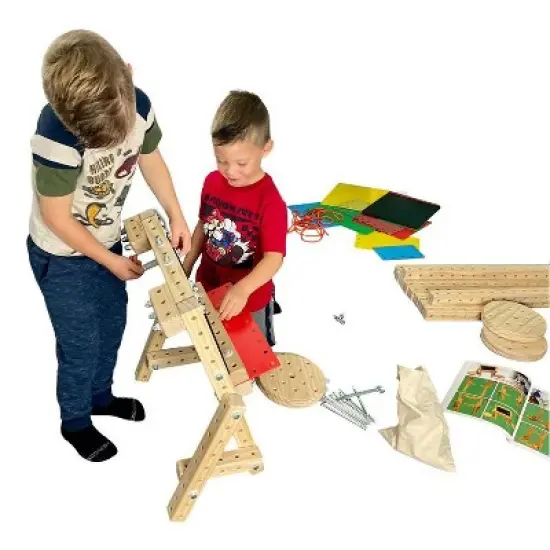 Woodmobiel by Funphix Starter Kit Modular Construction Toy with 18 Wood Pieces, 2 Wheels, Real Nuts & Bolts image {5}