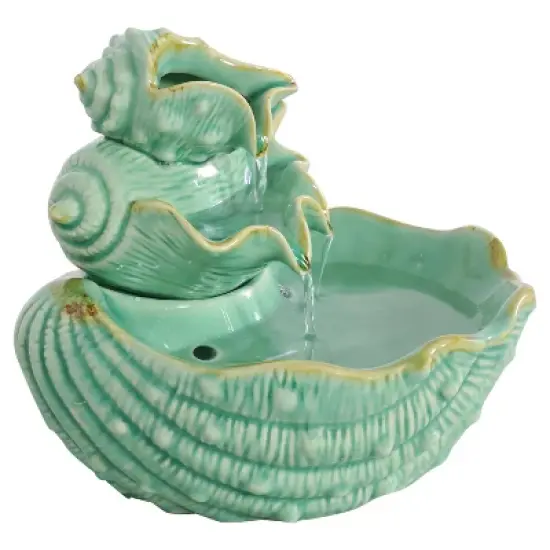 Sunnydaze Indoor Home Decorative Stacked Tiered Seashells Tabletop Water Fountain Feature - 7" - Green image {6}