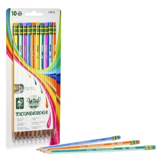 Ticonderoga&reg; Pencils, #2 Soft, Neon Stripes, Presharpened, 10 Per Pack, 6 Packs image {1}