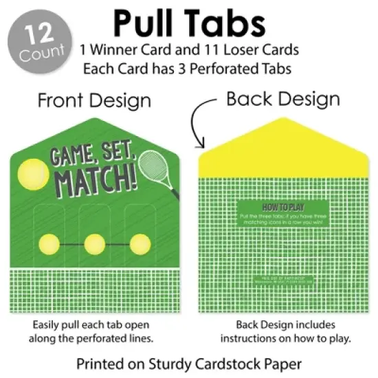 Big Dot of Happiness You Got Served - Tennis - Baby Shower or Tennis Ball Birthday Party Game Pickle Cards - Pull Tabs 3-in-a-Row - Set of 12 image {3}
