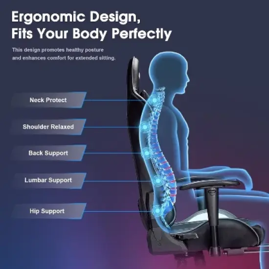 Douxlife Modern 7-Point Massage Ergonomic Gaming Chair with Footrest & Adjustable Armrests Black Gray image {7}