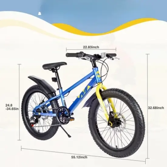INFURNIC Bicycles, 20 Inch Kids Bicycles with Adjustable Seat, Mountain Bike for Boys and Girls, Blue, 55.12"*22.83"*32.68" image {1}