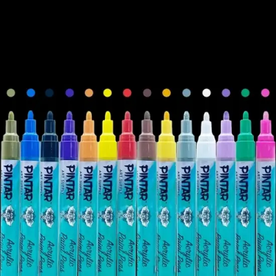 PINTAR Premium Acrylic Paint Pens - (14 Colors) Medium Tip Pens For Rock Painting, Glass, Wood, Paper, Surface Pen, Craft Supplies, DIY Project image {9}