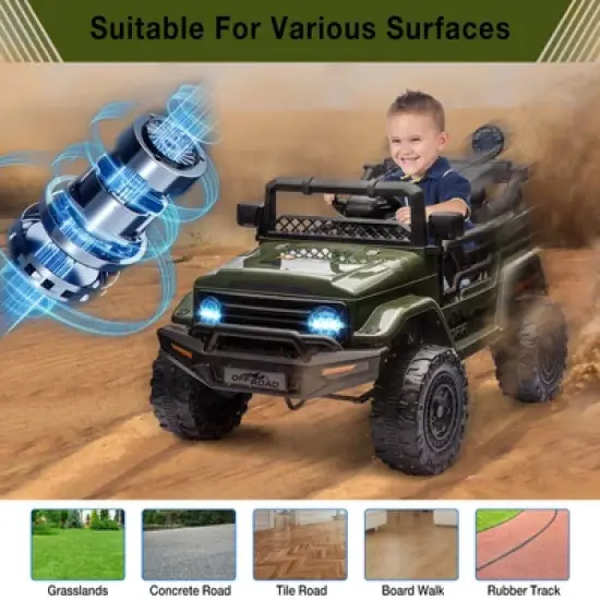 Acekool 12V Kids Ride-On Truck with Remote, Bluetooth, LED Lights & Spring Suspension image {1}