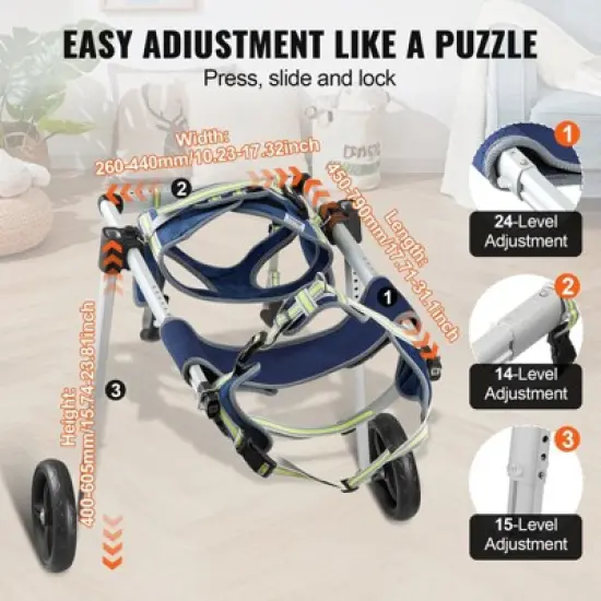 Munora 2-Wheel Large Dog Wheelchair - Adjustable Mobility Aid for Dogs 48-88lbs with 8" EVA Wheels (Size L) image {3}