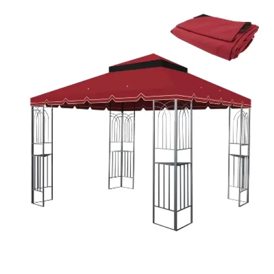 Gulches 10x10 Ft Outdoor Patio Gazebo Replacement Canopy - Double Tiered Roof Top Cover Only (Frame Not Included) - Great Wall Border Design, Red image {4}