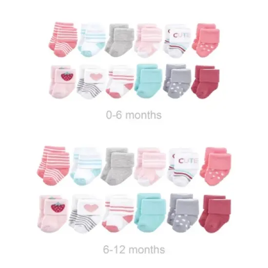 Hudson Baby Infant Girl Grow with Me Cotton Terry Socks, Strawberry, 0-6 and 6-12 Months image {1}