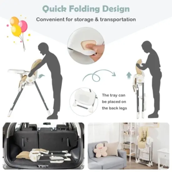 Infans Foldable Baby High Chair w/ Double Removable Trays & Book Holder image {8}