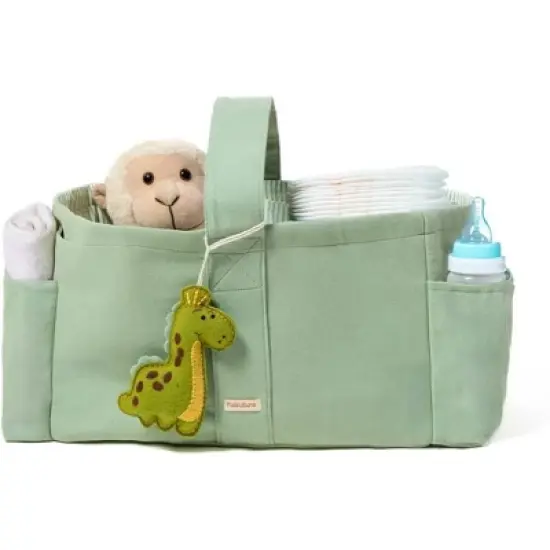 Folkulture Baby Diaper Caddy, Cotton Diaper Bag for Kids, Stylish Comfort Spacious Travel Essential Cart, Car Organizer for Diapers (Sage Green - 15") image {8}