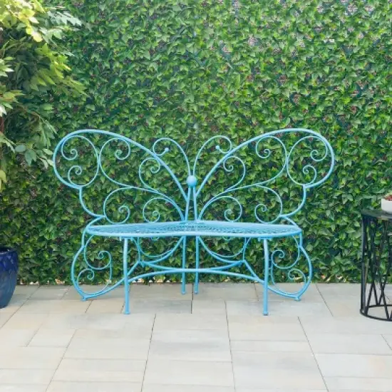 38" x 62" Metal Butterfly Outdoor Bench Blue - Alpine Corporation image {1}