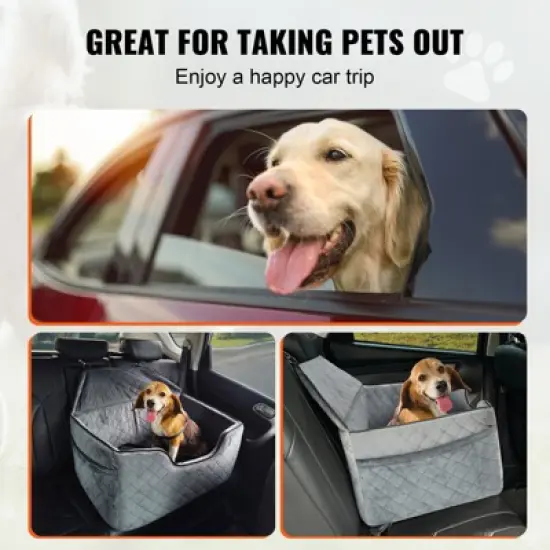 VEVOR Dog Car Seat, Dog Booster Seat for Car with A Storage Pocket, Pet Car Seat with Clip-On Safety Leash, Sponge Filling, Dog Car Bed image {6}
