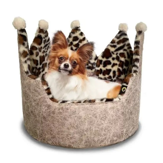 Precious Tails Leopard Princess Cat and Dog Crown Bed - Taupe image {2}