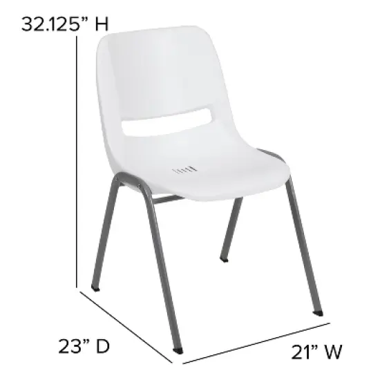 Emma and Oliver White Ergonomic Shell Student Stack Chair - Classroom Chair / Office Guest Chair image {5}
