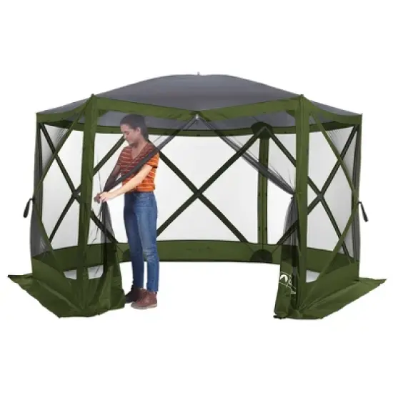 Lightspeed Outdoors Pop-Up 6-Sided Screen Shelter, Camping Gazebo, Green image {3}