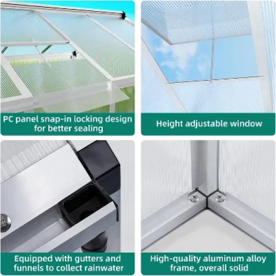 GustoWave 6x10 Ft. Large Walk-In Outdoor Polycarbonate Greenhouse Perfect For Backyards, Patios, And Lawns Sliver image {5}