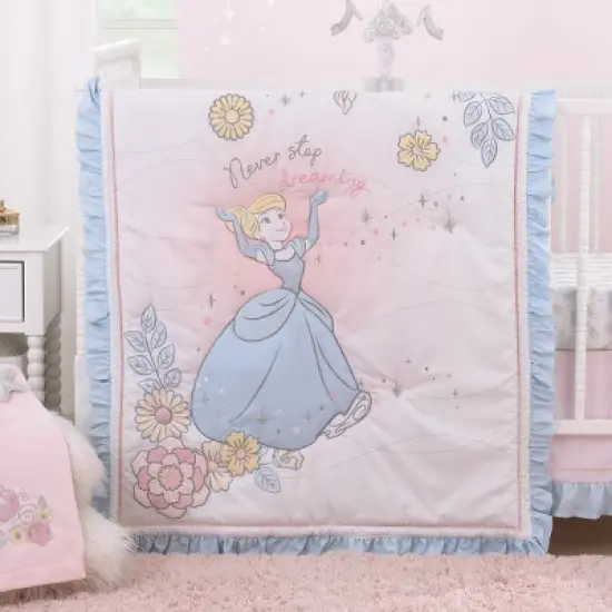 Disney Sweet Princess Light Blue, Pink, and White Cinderella 3 Piece Nursery Crib Bedding Set image {7}