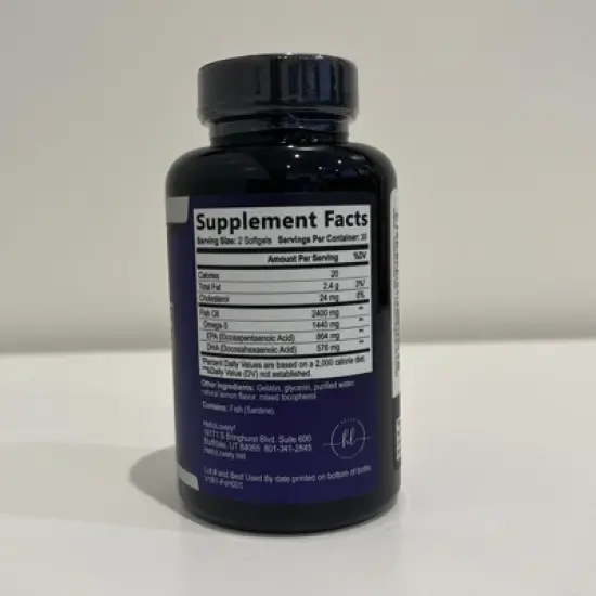 Omega 3 Fish Oil Triple Strength 2400 mg Softgels, Omega-3 Supplements, Natural Heart Health Brain & Joint Support - 60 Softgels By Hello Lovely! image {7}