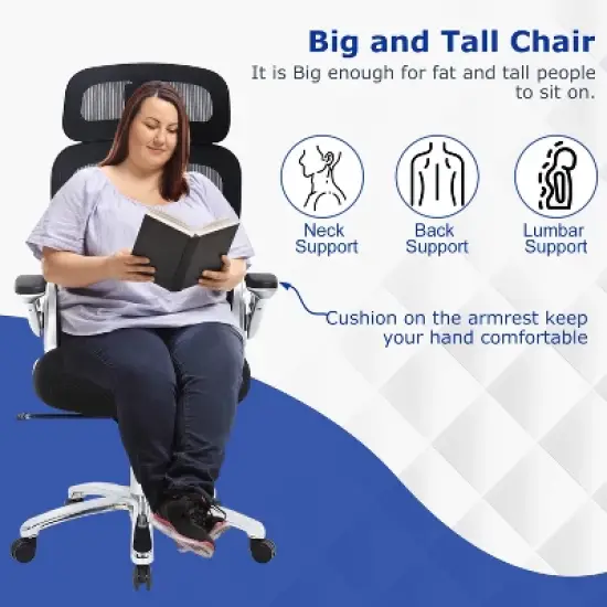 FDW Big and Tall Office Chair Home Office Chair & Sofa Desk Chair with Lumbar Support Flip UP Arms Headrest High Back Ergonomic Mesh Chair, Black image {4}