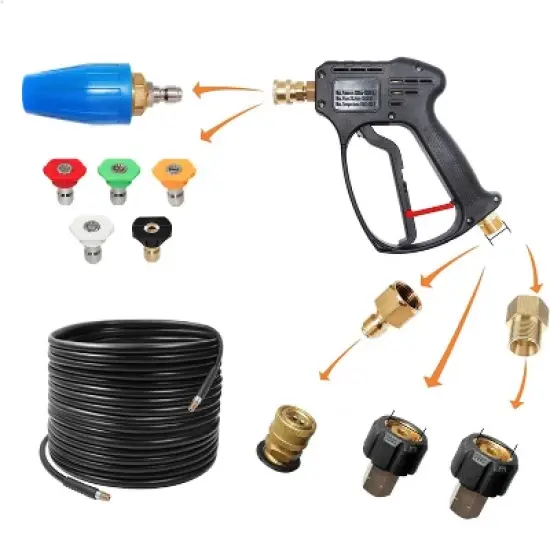 EDOU Direct Pressure Washer Short Gun Kit with 3/8" Quick-Connect, 1/4" Quick-Connect M22-15 Hose Connector, 5 Spray nozzles - 5,000 PSI image {3}