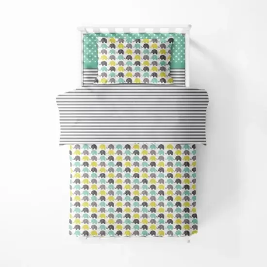 Bacati - Elephants Mint/Yellow/Gray 4 pc Toddler Bedding Set image {2}