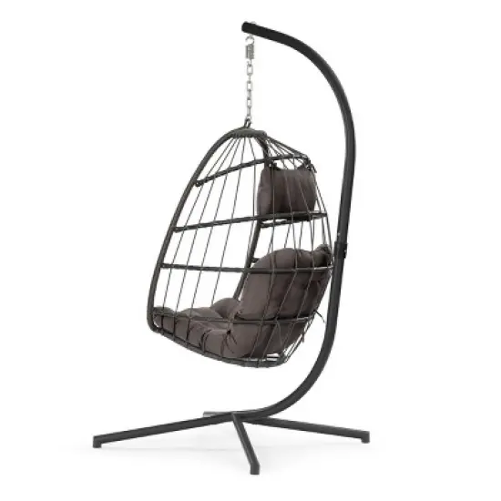 Swing Patio Egg Chair With UV Resistant Cushion,Wicker Hanging Egg Chair With Stand,Hammock Chair With Aluminum Frame  ? -Maison Boucle image {5}