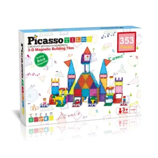 Picasso Tiles Magnetic Tile 353pc Building Set with 250 Universal Compatible Building Bricks Set image {6}