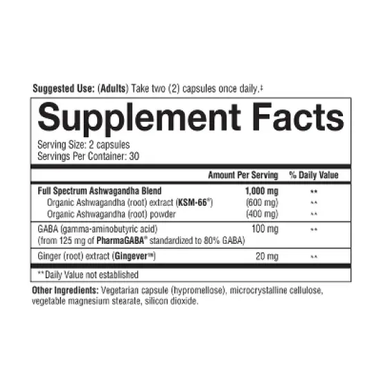 Youtheory Ashwagandha+GABA, 60 Vegetarian Capsules image {1}
