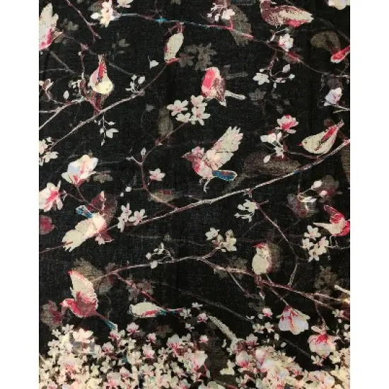 Wrapables Lightweight Vintage Floral Bird Print Long Scarf Wrap, Black image {4}