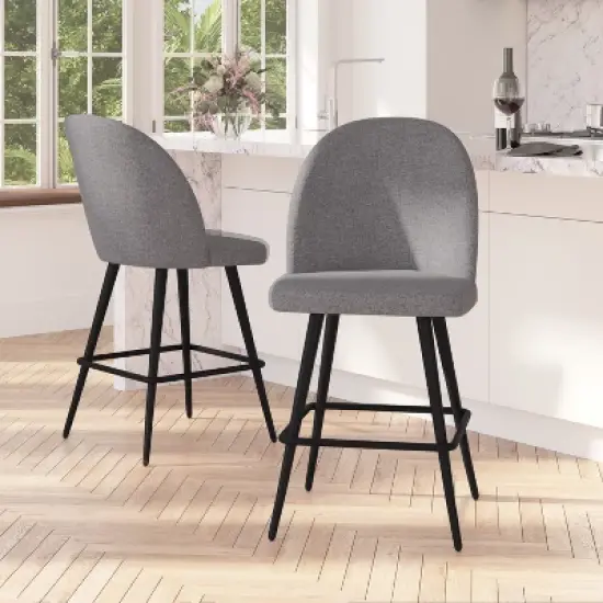 Merrick Lane Set of 2 Modern Armless Counter Stools with Contoured Backs, Steel Frames, and Integrated Footrests image {3}