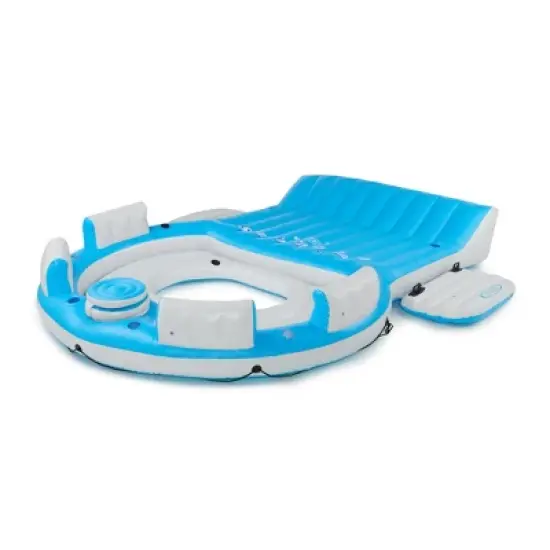 Intex 56299EP 145 x 125 x 20 Inch Splash N Chill Inflatable Lake and Pool Relaxation Island Lounger Seat for up to 7 Adults, Blue and White image {1}