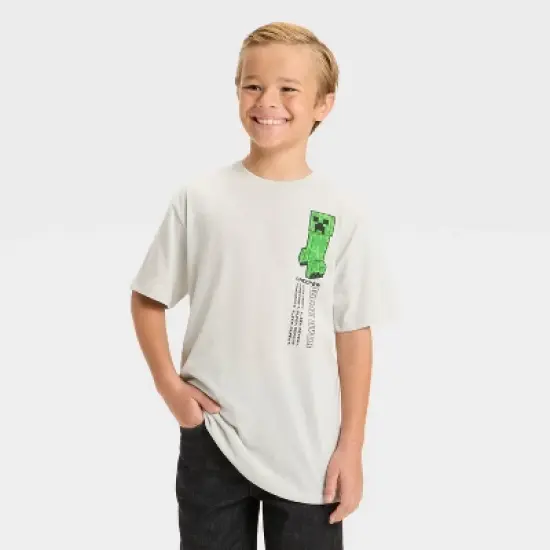 Minecraft Boys' Creeper Short Sleeve Graphic T-Shirt - Cream image {1}