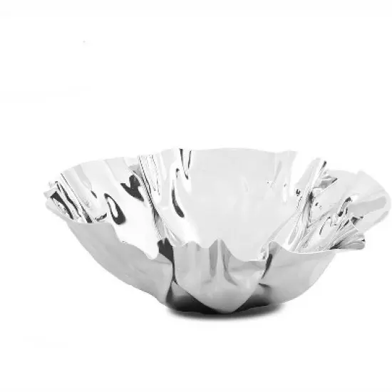Classic Touch 13" Round Stainless Steel Wavy Design Serving Bowl image {1}