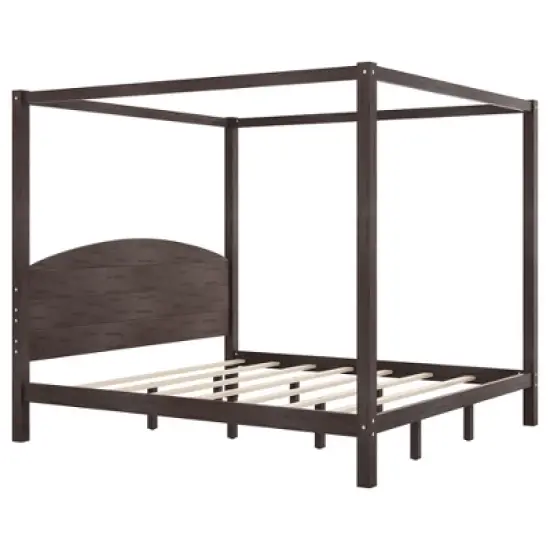 King Size Canopy Platform Bed, Wooden Bed Frame with Headboard and Support Legs -ModernLuxe image {4}