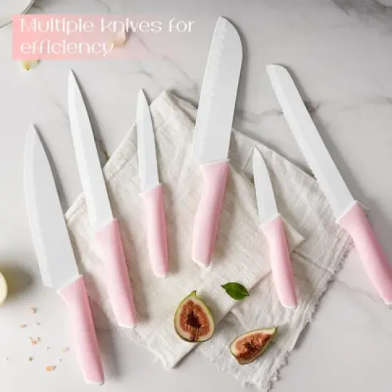 Itopfox Knife Set with Block and Sharpener, 15-Piece German Stainless Steel Knives, Ceramic Coating, Sharp Blade, Dishwasher Safe, Ergonomic Handle image {6}