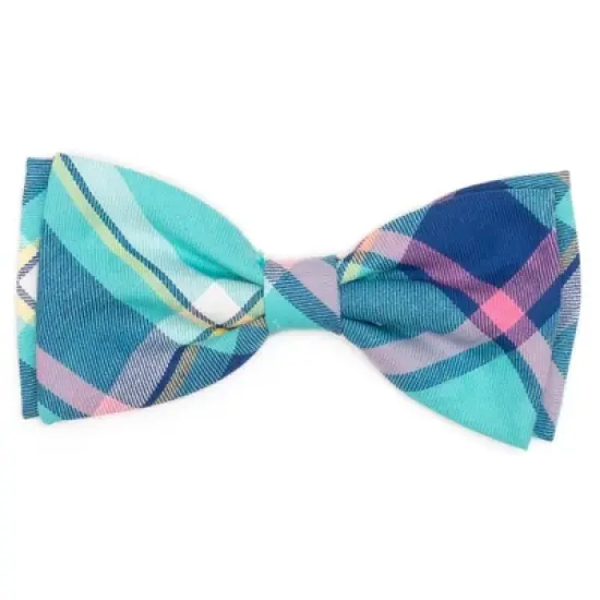 The Worthy Dog Aqua/Navy Plaid Bow Tie Adjustable Collar Attachment Accessory image {3}