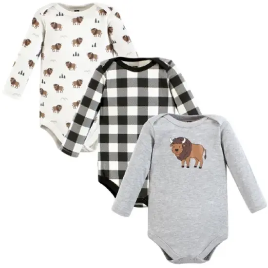 Hudson Baby Infant Boy Cotton Long-Sleeve Bodysuits, Wild Buffalo 3-Pack image {8}