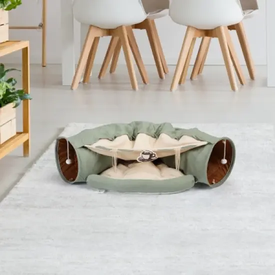 Sevobal Pet Tunnel, Cat Tunnel Bed with Central Washable Soft Cushion and Play Ball, Cat Toys for Indoor Cats Puppy Rabbit, Green, 50"*21.5"*10.5" image {1}
