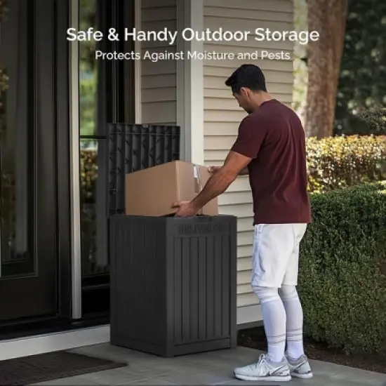 Yardgrace Deliver Box,Lockable Outdoor Storage Box,Large Double Wall Resin Package Delivery Waterproof Deck Box for Porch Patios Black image {5}