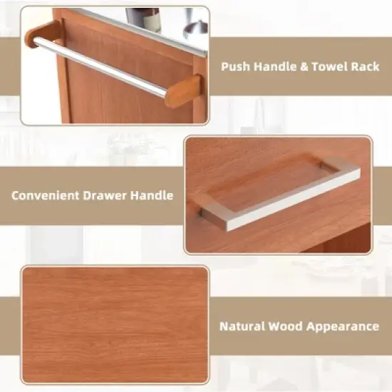 Costway Wood Kitchen Trolley Cart Stainless Steel Top Rolling Storage Cabinet Island image {7}