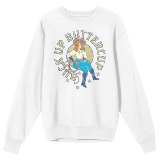 Western Cowgirl Buttercup Men's White Graphic Crew Neck Sweatshirt image {5}