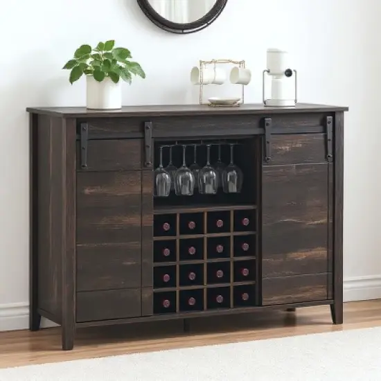 Bar Cabinet, 47" Buffet Server Sideboard with Sliding Barn Doors, Farmhouse Storage Cabinet Cupboard Table with Adjustable Shelf image {7}