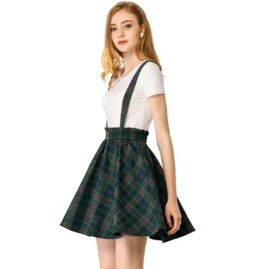 Allegra K Women's Plaid Pleated Mini Tartan Overall Skater Suspender Skirt image {6}