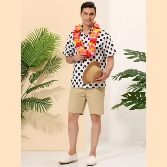 Lars Amadeus Men's Summer Polka Dots Button Down Short Sleeves Hawaiian Shirts image {2}