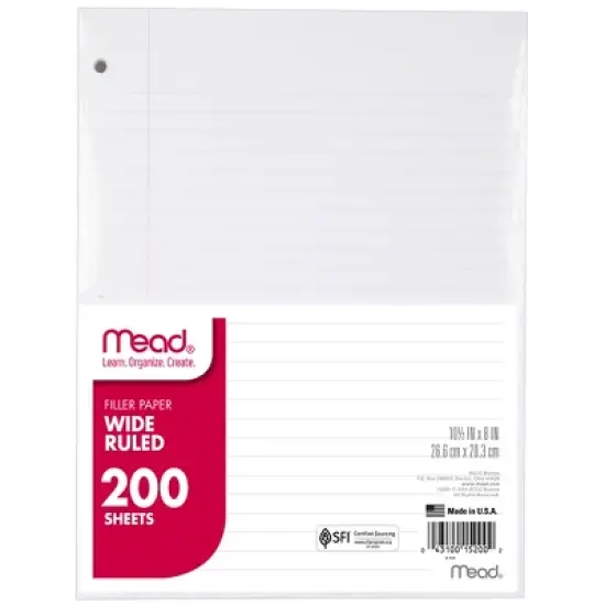 Mead Notebook Filler Paper, Wide Ruled, 200 Sheets Per Pack, 3 Packs image {1}