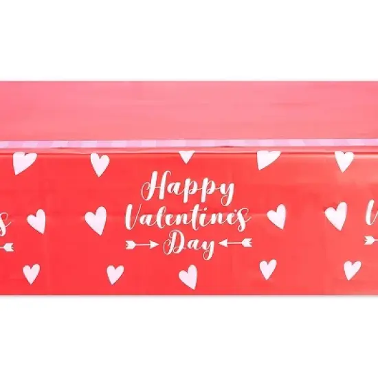 Sparkle & Bash 3 Pack Red Heart Plastic Tablecloth  Valentine's Day Party Supplies, 54 x 108 in image {1}