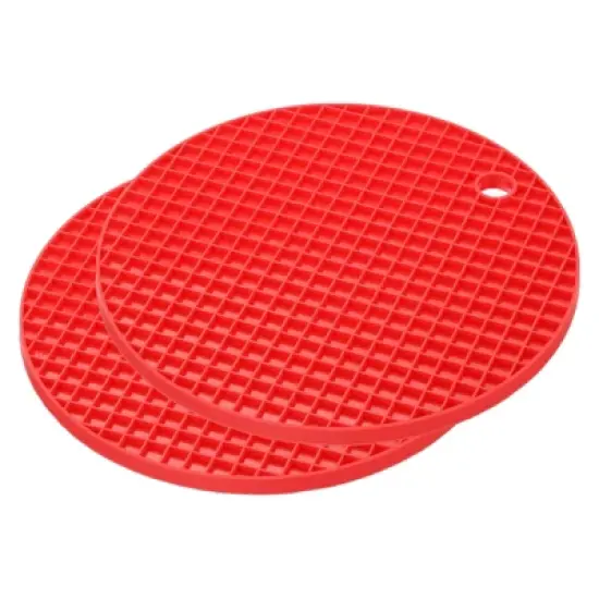 Unique Bargains Silicone Heat Resistant Non-slip Flexible Trivet Mats Red 2 Pcs image {3}