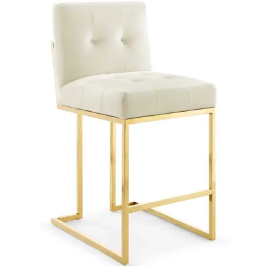 Privy Stainless Steel Performance Velvet Counter Height Barstool Gold/Ivory - Modway image {2}