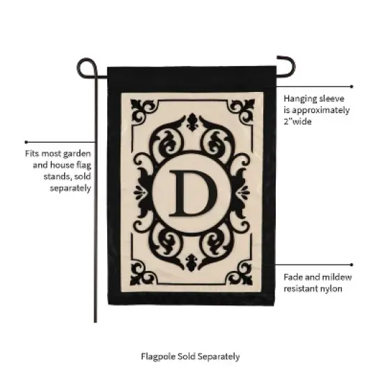 Evergreen Flag Cambridge Chic Letter D Monogram Applique Garden Flag - 12.5" Wide x 18" High image {2}
