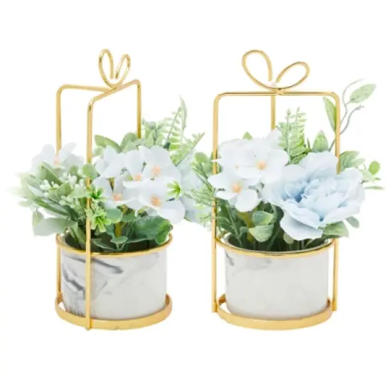 Juvale Artificial Hydrangea Ceramic Planter with Stand, Faux Potted Plants image {6}