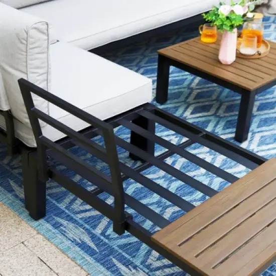 Captiva Designs 6pc Outdoor Conversation Set with Sectional Sofa Beige image {4}